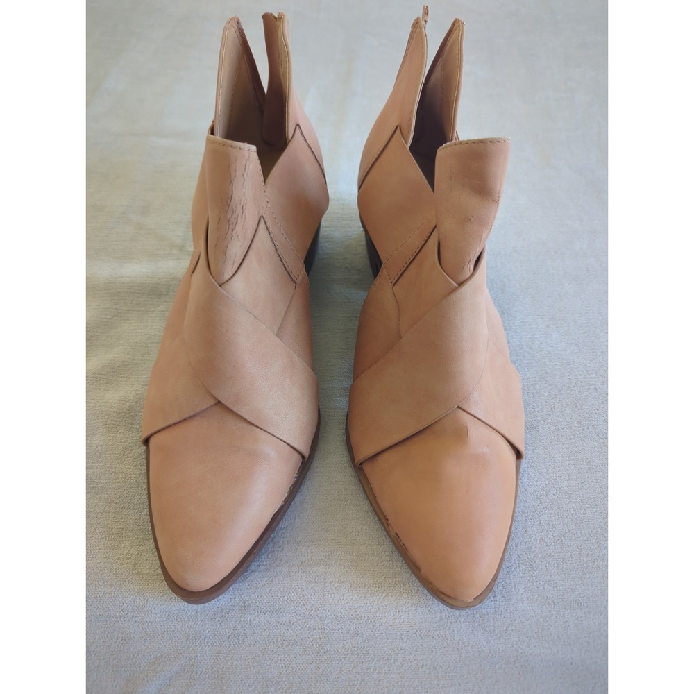 Womens Tan Ankle Boots Size 8 Sonoma Melizza Crisscross Block Heel Almond Toe